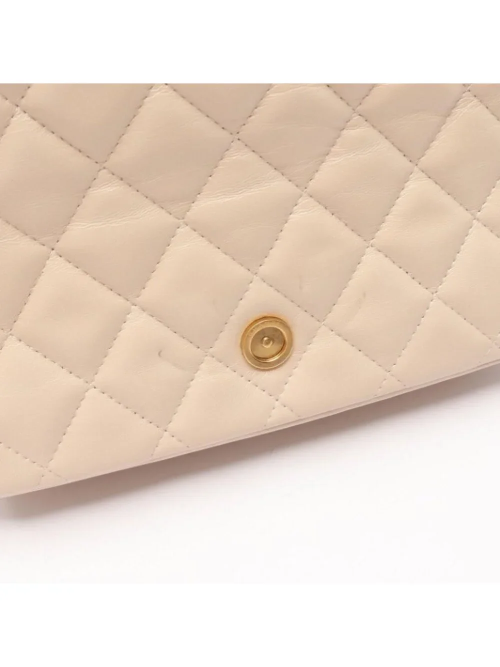 Chanel Shoulder Bag Quilted Beige Leather CC Logo Chain